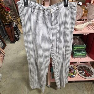 Just Living Womens Linen Cotton Striped Drawstring Casual Pants Size L